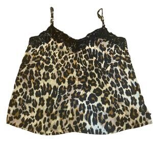 BP Cami Camisole Size XS Brown Black Tan Lace Trim‎ Leopard Print Satin Strappy